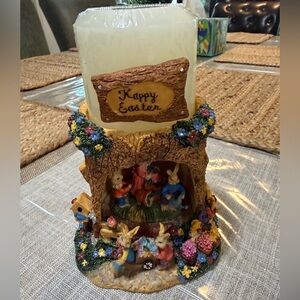 Easter Bunny Candle Holder with Floral Accents